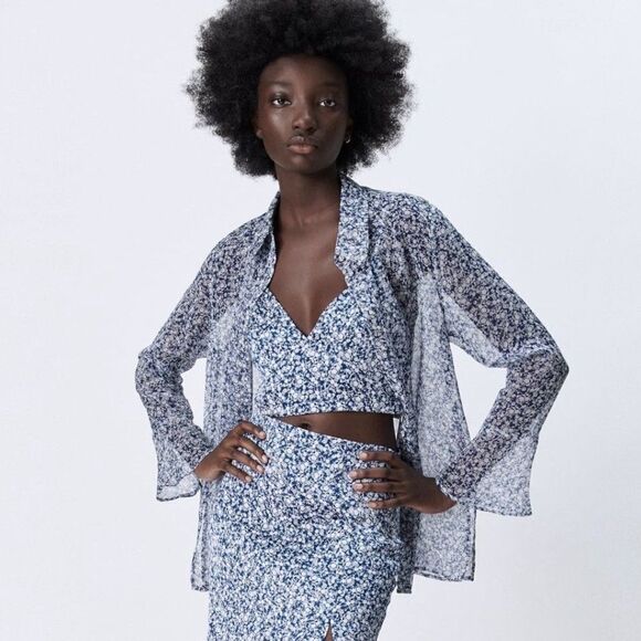 ZARA FLORAL PRINT BLOUSE - Picture 1 of 8